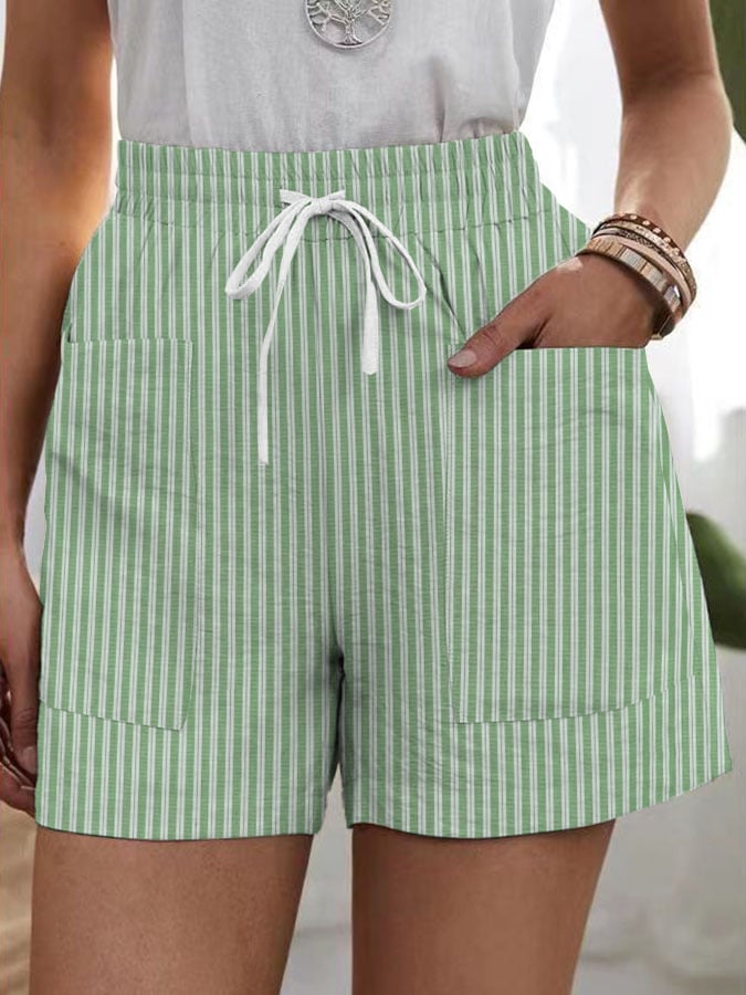 Women's Retro Striped Pocket Patchwork Loose Casual Pants