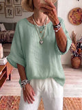 Minimalist Boat-neck Cotton-linen Shirt With Batwing Sleeves