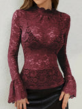 Women's Sexy Lace Trim Bell Sleeve Top