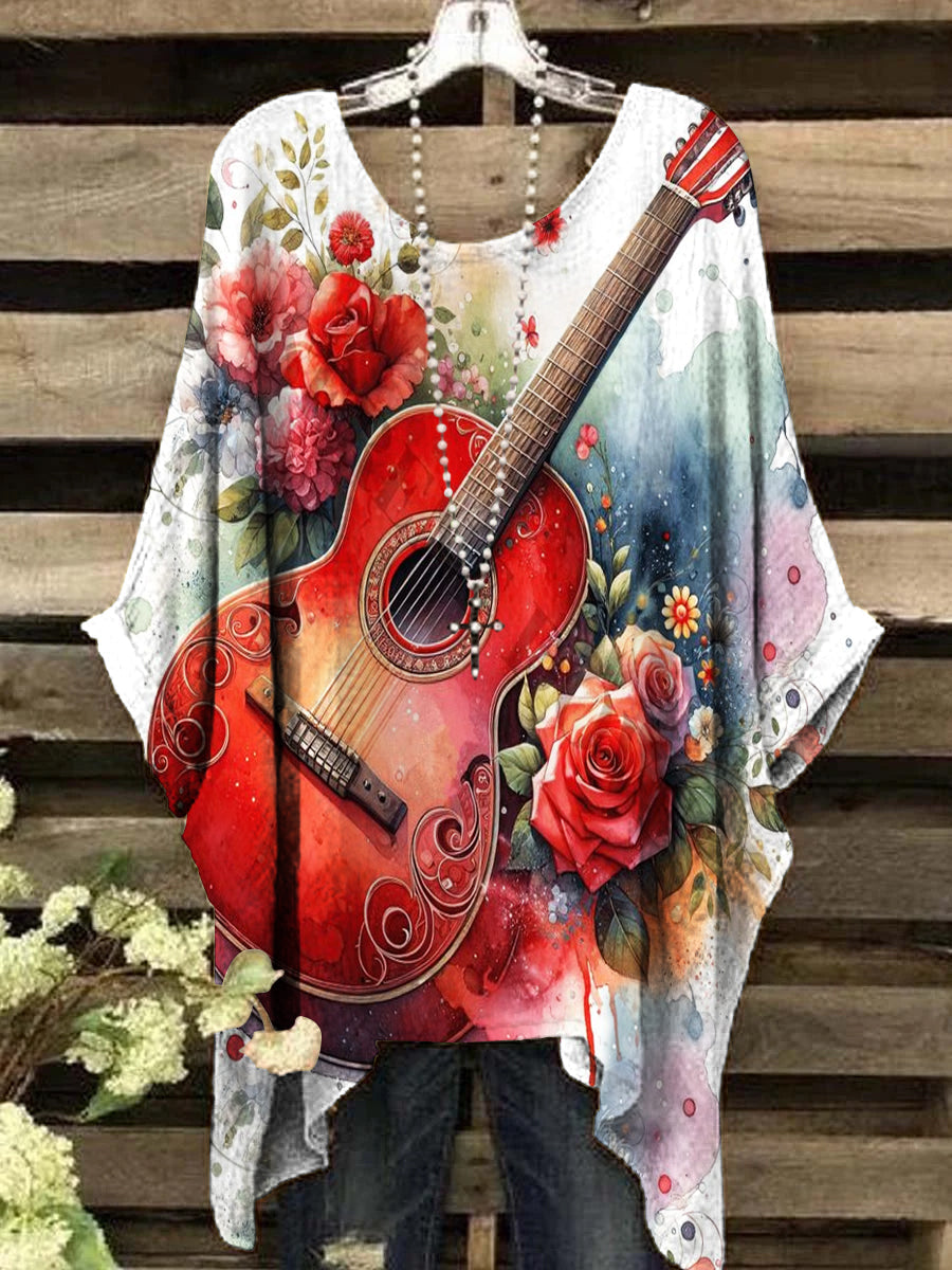 Women's Art Violin Pattern Round Neck Top