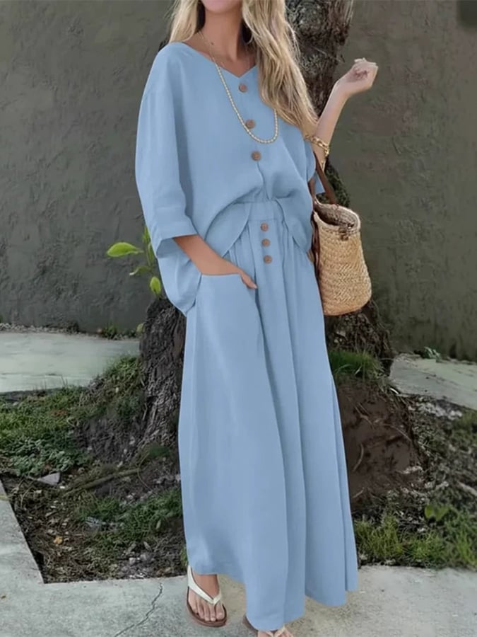 Women'S Casual Solid-Color Loose-Fitting Two-Piece Dress Set