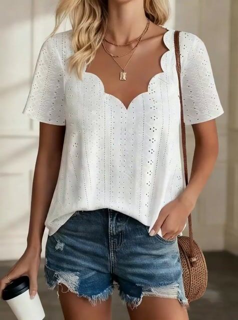 Women's Breathable Jacquard Short-Sleeved V-Neck T-Shirt
