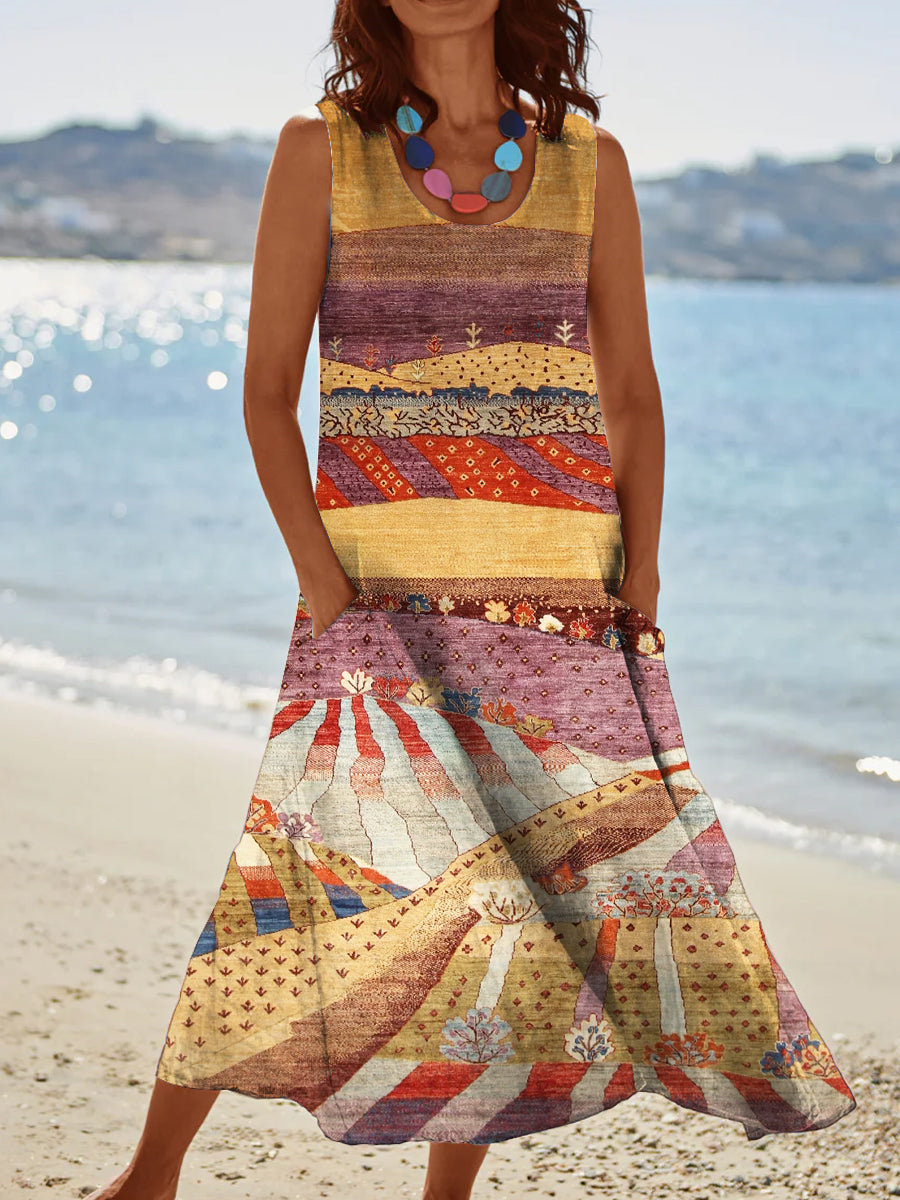 Women's Vintage Bohemian Geometric Pattern Round Neck Dresses