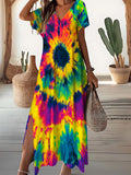 Women's V-Neck Illusion Art Print Dress