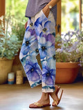 Women's Retro Art Flowers Print Pockets Casual Pants