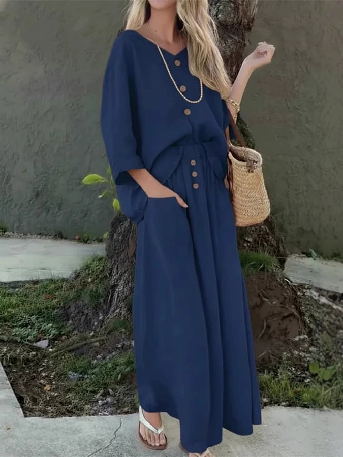 Women'S Casual Solid-Color Loose-Fitting Two-Piece Dress Set