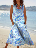 Women's Elegant Vintage Ethnic Pattern Round Neck Dresses