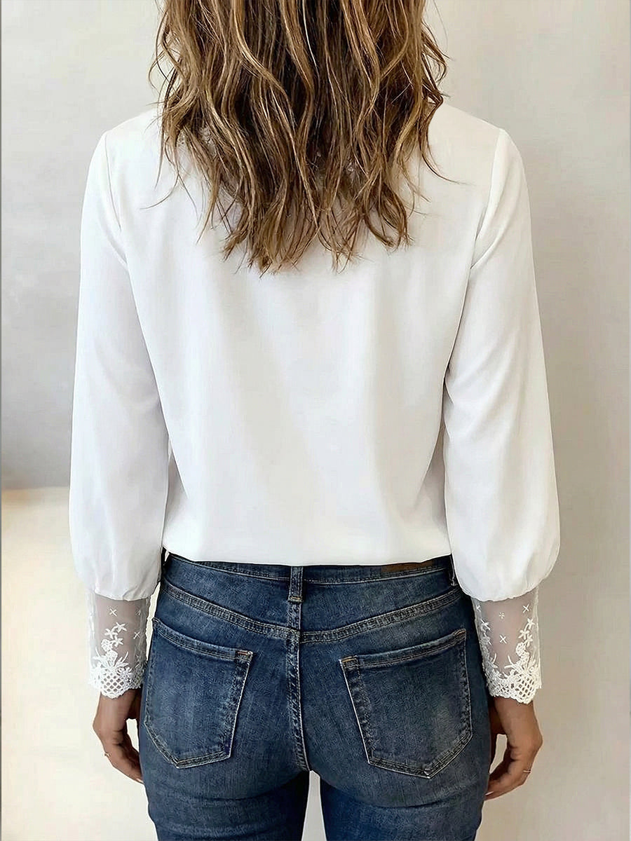 Women's Patchwork Lace Lantern Sleeve Shirt