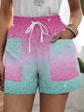 Ladies Gradient Geometric Design Pocket Splicing Loose Casual Pants