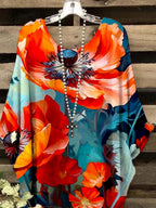 Women's V-Neck Art  Poppy Floral Print Top