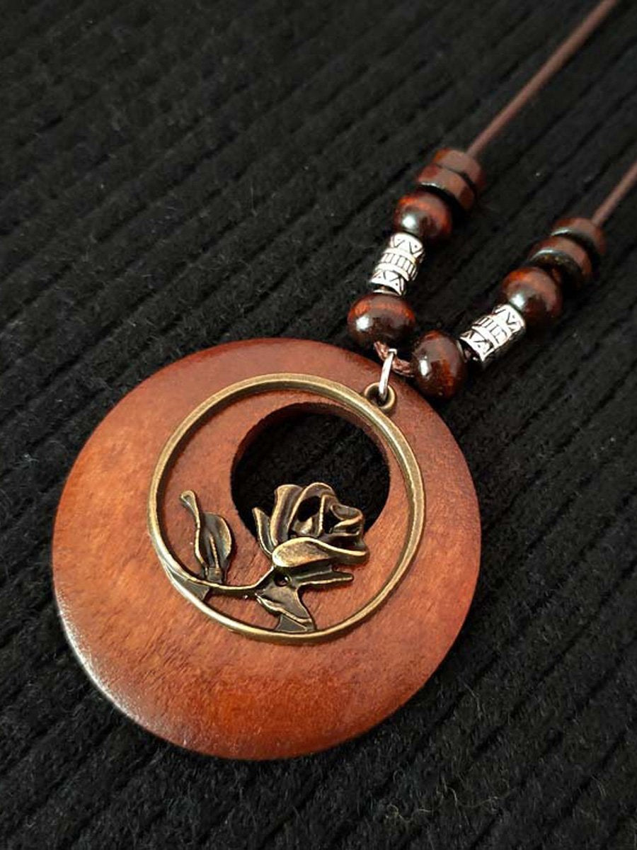 Women's Ethnic Style Wood And Alloy Long Chain Necklace
