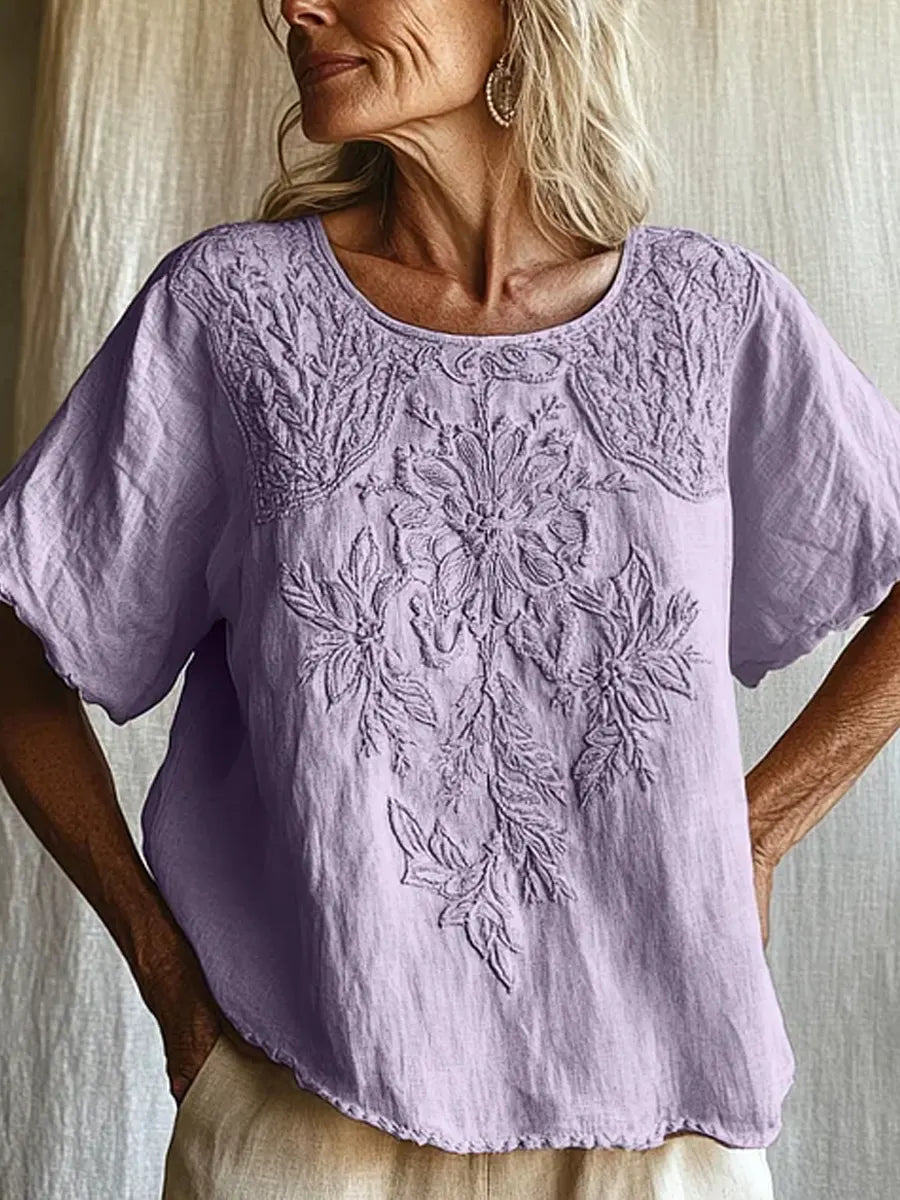 Women's Retro Floral Art Pattern Casual Cotton Shirt