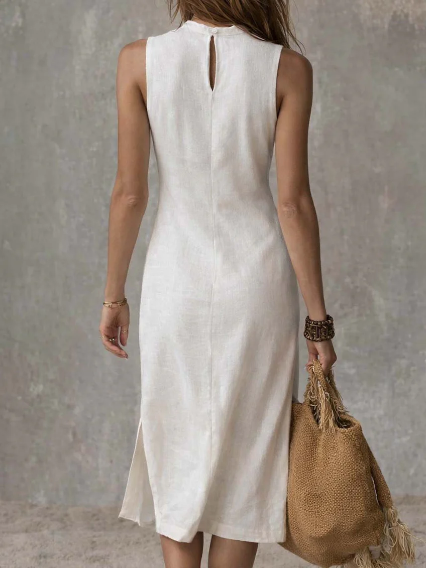 Minimalist Cozy Solid Color Slit Midi Dress