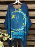 Women's Vintage Abstract Moon Pattern Round Neck Top