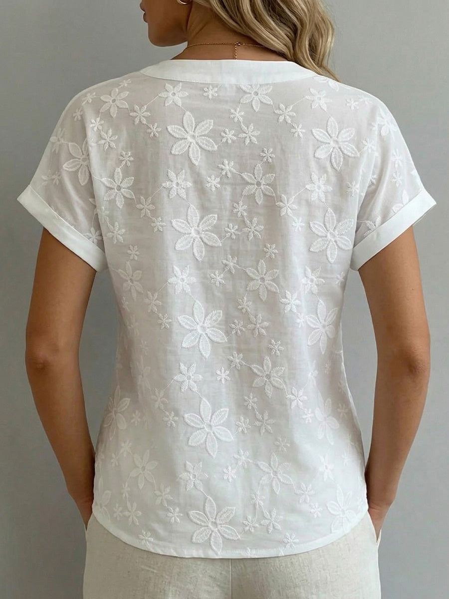 Women's V-neck Embroidered Short-sleeve Shirt