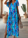 Women's V-Neck Vintage Ethnic Style Geometric Pattern Dresses
