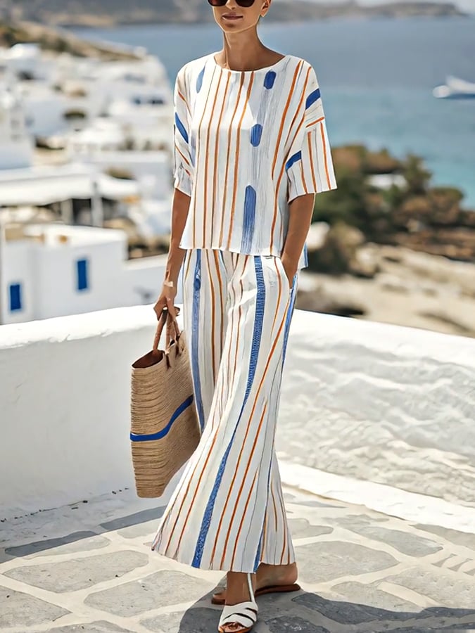Women's Casual Loose Striped Pants Set