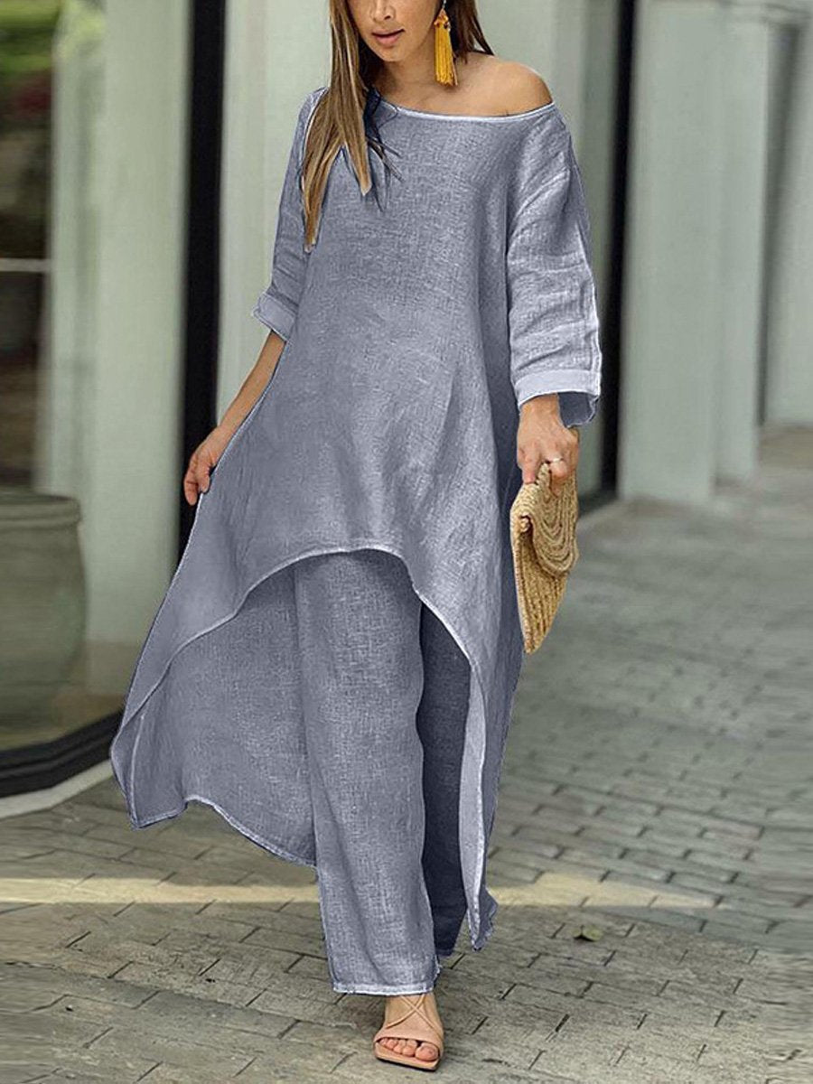 Women's Cotton And Linen Casual Solid Color Suit