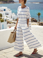 Women's Casual Loose Striped Pants Set
