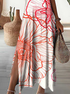 Women's V-Neck Knitted Floral Pattern Dress