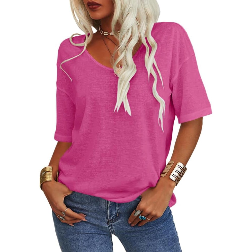 Damen V-Ausschnitt T-Shirt in Unifarbe