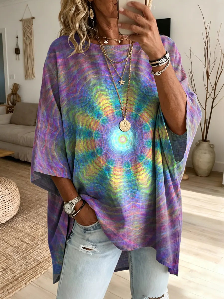 Ethnicity Kaleidoscope Purple Women's Art Print Fashionable Loose Casual Top