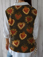 Women's Vintage Lovely Hearts Art Print Versatile Knitted Vest