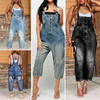 Fashion Casual Designer Style Denim Suspender Jumpsuit