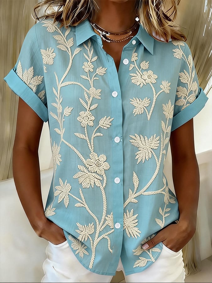 Women'S Casual Color-Blocked Print Shirt