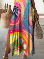 Women's Art Pattern Seaside Resort V-Neck Dress