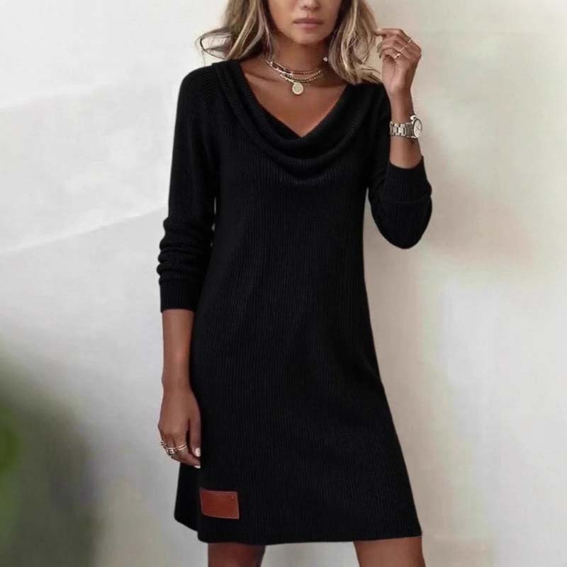 Women's long sleeve cowl neck knitted dress