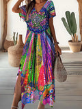Women's V-Neck Vintage Irregular Geometric Pattern Dresses