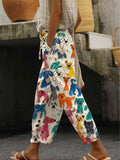 Women's Cute Kid Drawing Dog Printed 100%Cotton Casual Pants