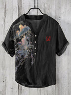 Japanese Jellyfish Art Print Linen V-Neck Shirt