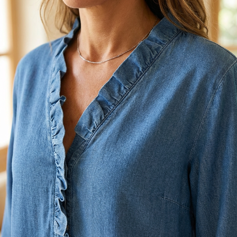Women's Casual Ruffle V-Neck Shirt | Soft, Breathable & Flattering High-Low Hem