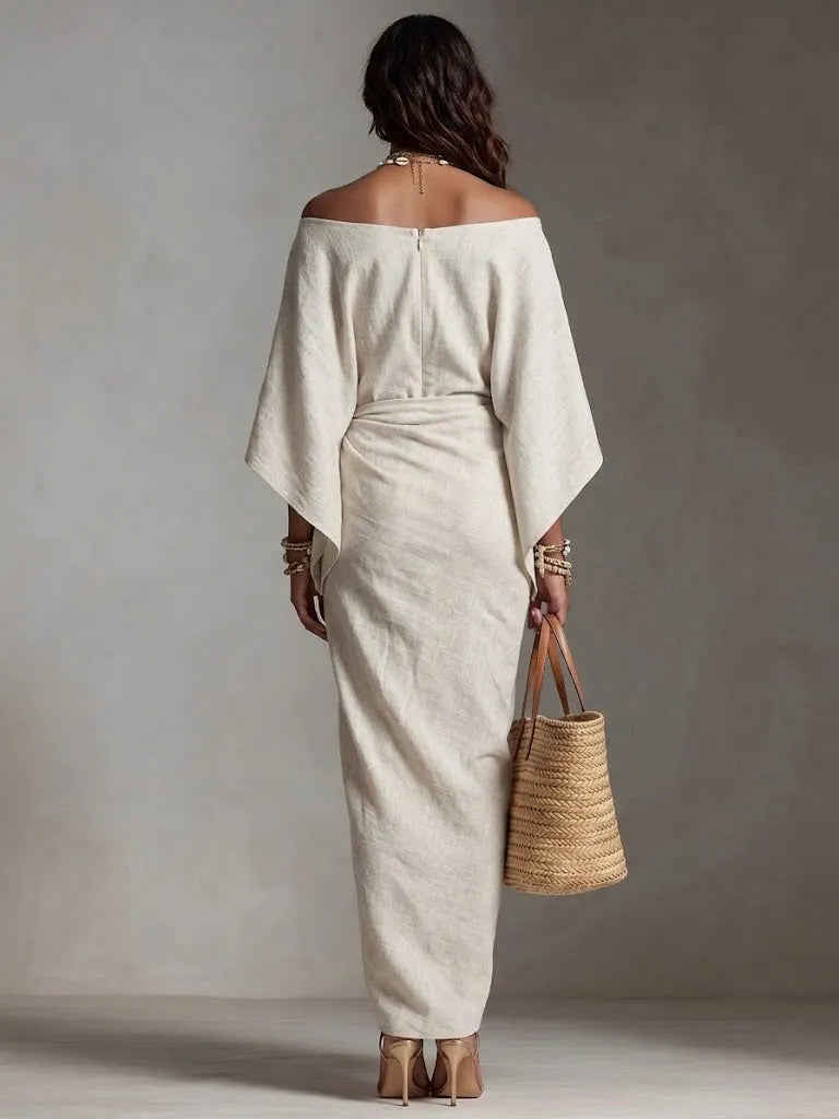 Women's off-shoulder cotton and linen dress