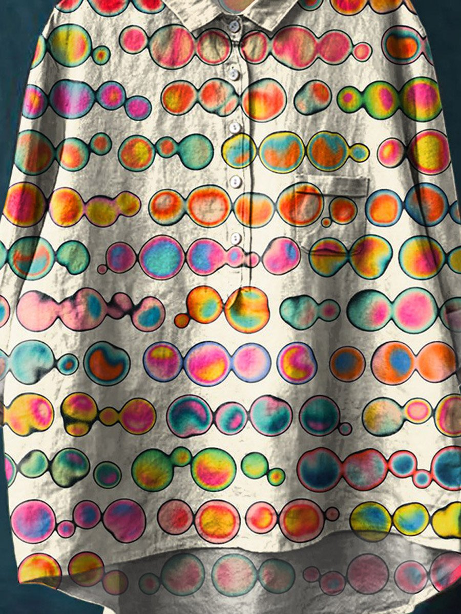 Vintage Abstract Painting Art Print Casual Cotton And Linen Shirt