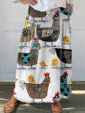 Cartoon Drawing Cute Chicken Printed Women's Casual Cotton And Linen