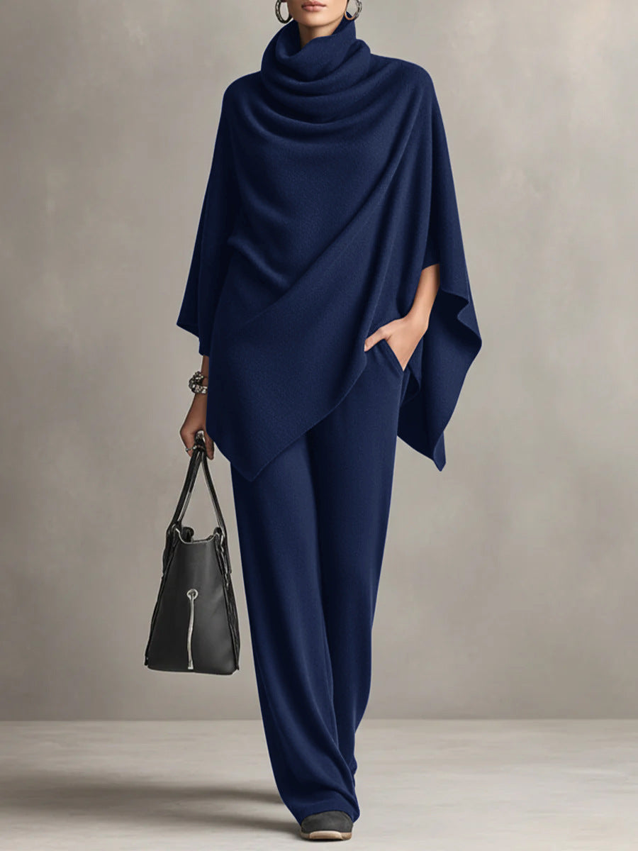 Women's Cowl Neck Cape & Wide-Leg Pants Set