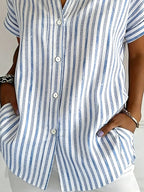 Women's Casual Collared Striped Print Shirt