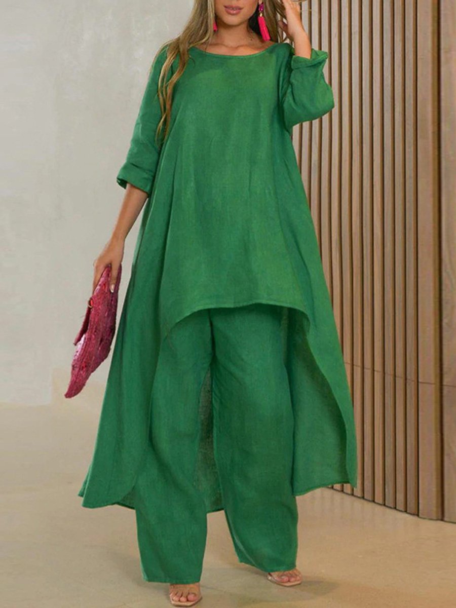 Women's Cotton And Linen Casual Solid Color Suit