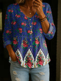 Women's Floral Pattern Art Print Casual Cotton Shirt