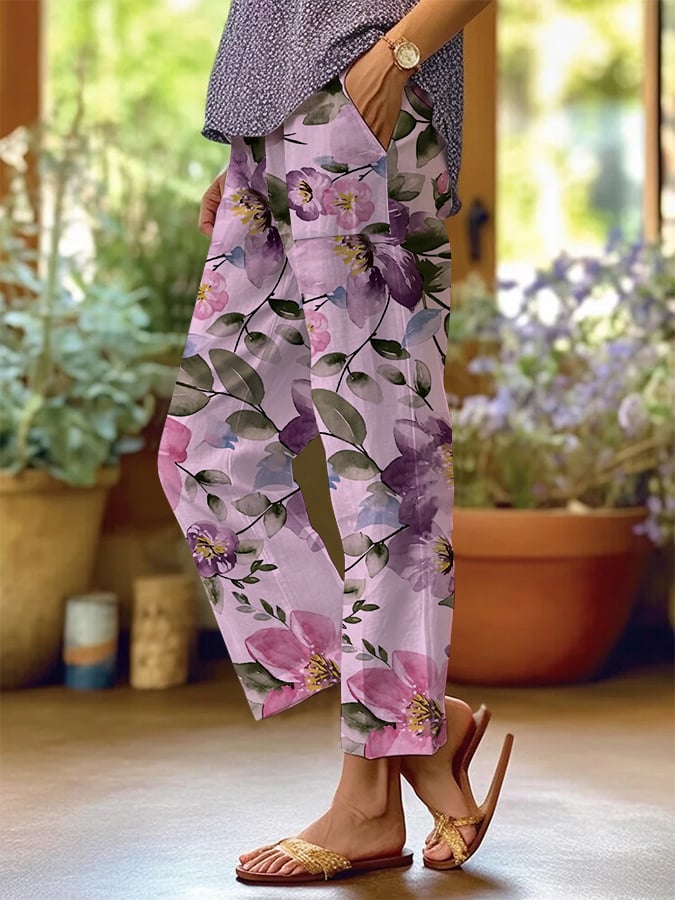 Women's Art Floral Loose Casual Pants (With Pockets)