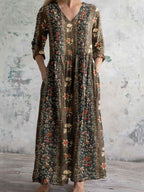 Women's Elegant Ethnic Geometric Floral Pattern Cotton Dress