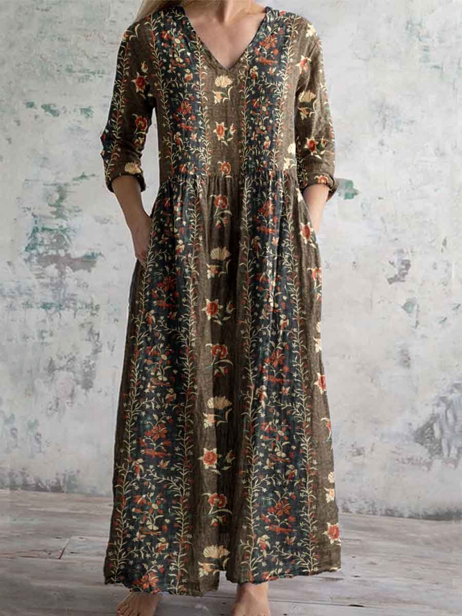 Women's Elegant Ethnic Geometric Floral Pattern Cotton Dress