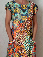 Women's Classic Art Floral Print Cotton and Linen  Dress