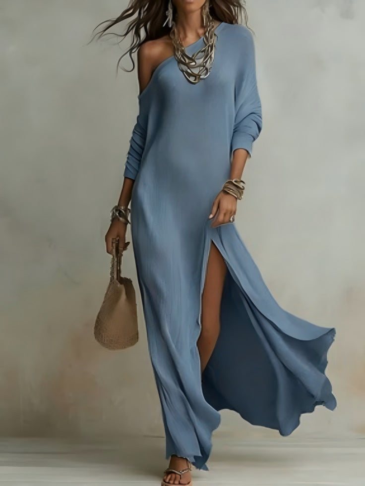 Boho Cozy Off-shoulder Knit Maxi Dress
