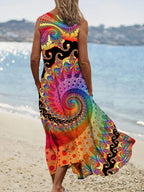 Women's Vintage Hippie Style Art Pattern Round Neck Dress