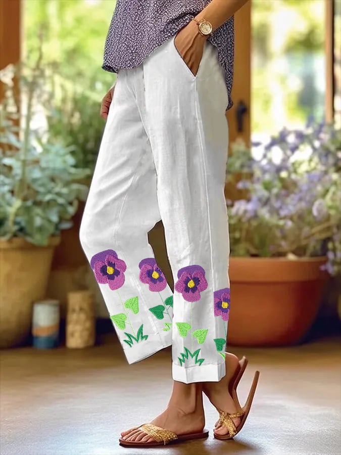 Women's Alzheimer's Purple Floral Casual Pants
