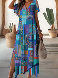 Women's V-Neck Vintage Bohemian Geometric Pattern Dress